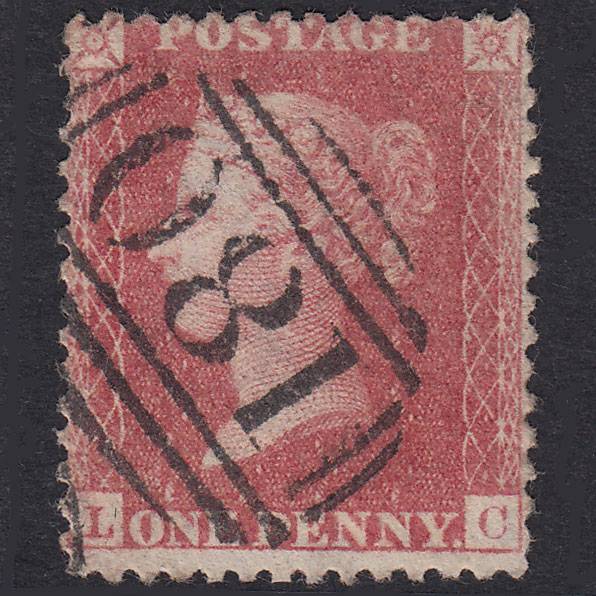 GB QV 1857 1d Pale Rose Plate 52 SG39-C10(3) LC VFU Chester 180