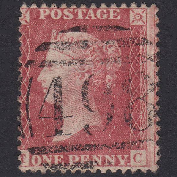 GB QV 1857 1d Rose-Red Plate 39 SG40-C10(1) TC VFU Manchester 498 Misperf