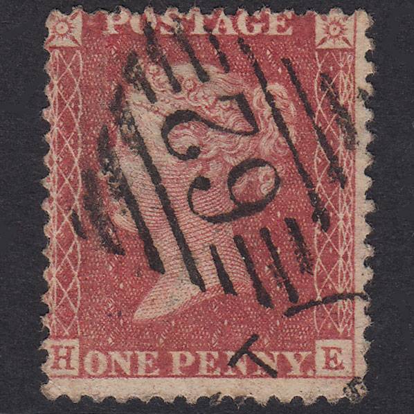 GB QV 1857 1d Rose-Red Plate 36 SG40-C10(1) HE FU Belfast 62