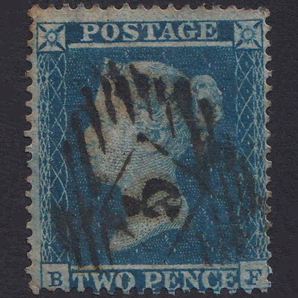 GB QV 1854 2d Deep Blue Plate 4 SG19-F1(1) BF GU London IS Cancel