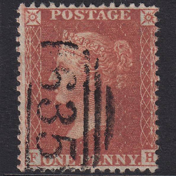 GB QV 1856 1d Red-Brown Plate 38 SG29-C8(1) FH GU Reading 635